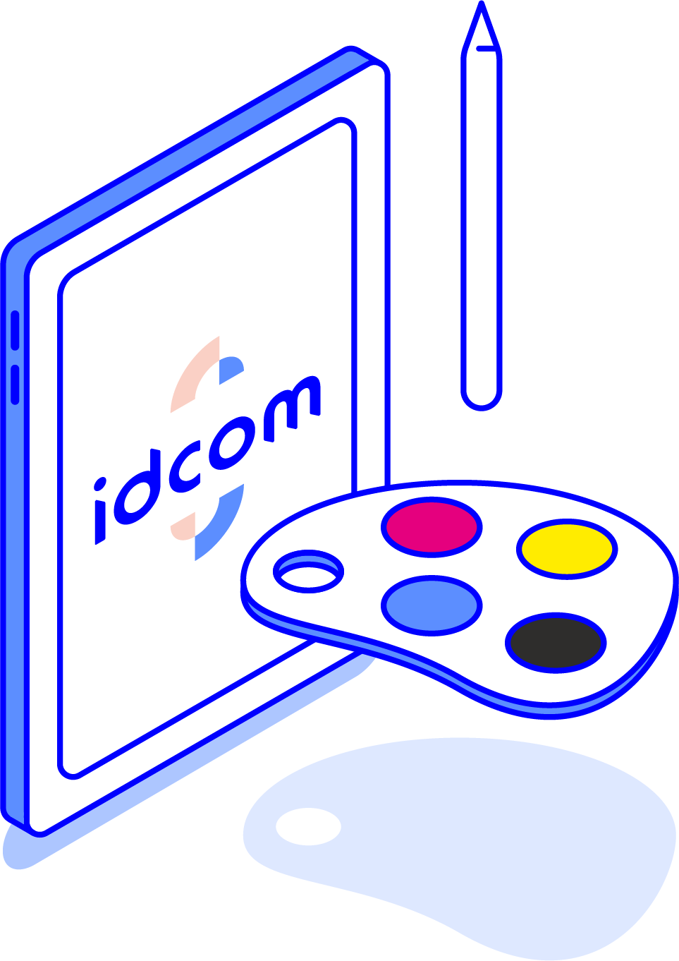 Illustration identite visuelle : tablette graphique et palette de couleurs