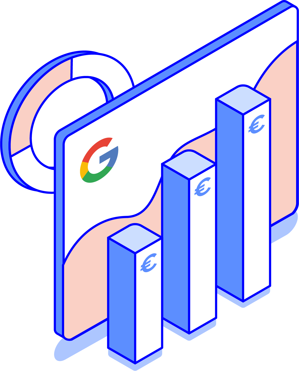 Illustration referencement Google : logo Google et graphique de croissance